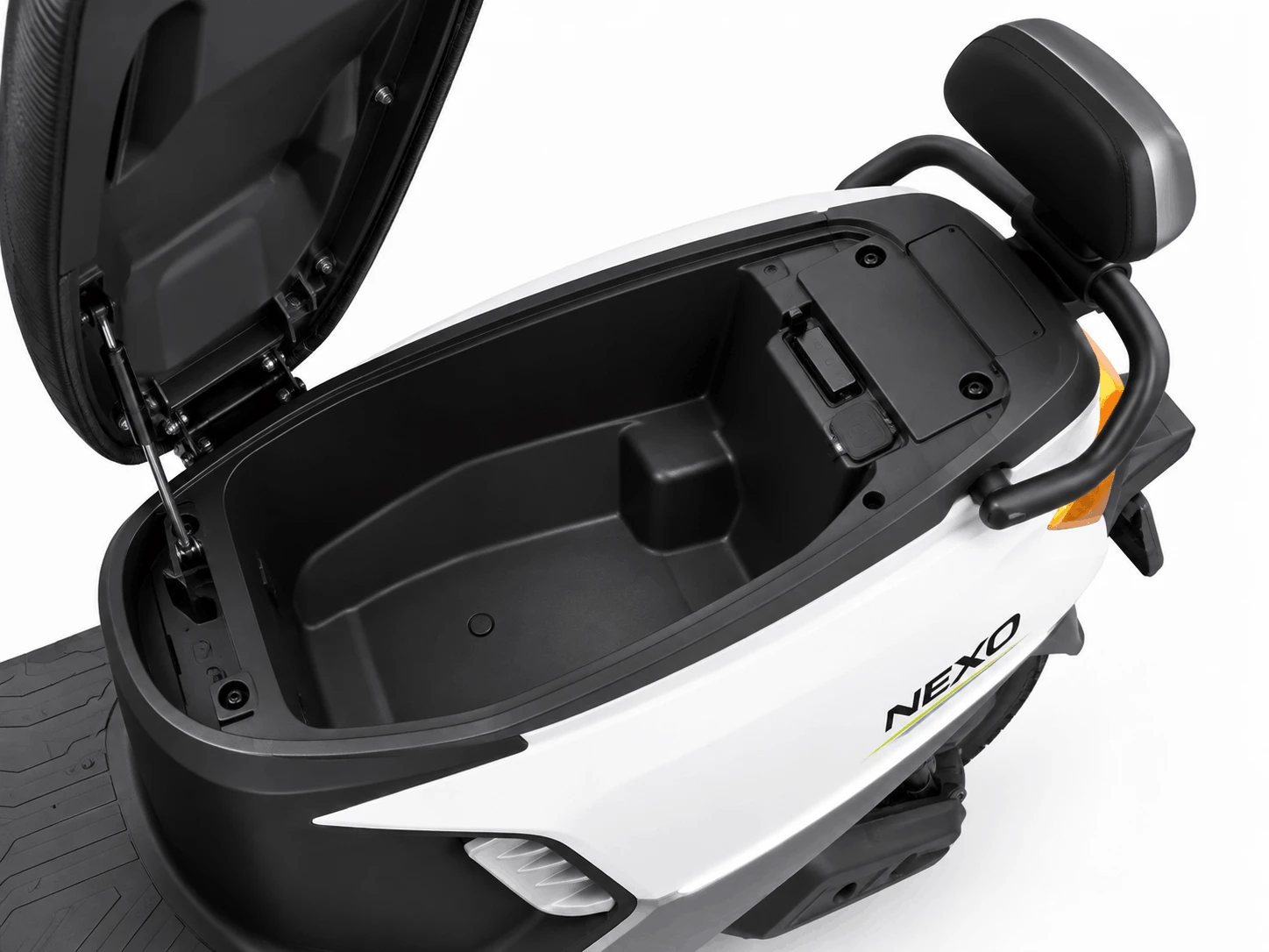 Nexo EV under-seat storage compartment with charger bay